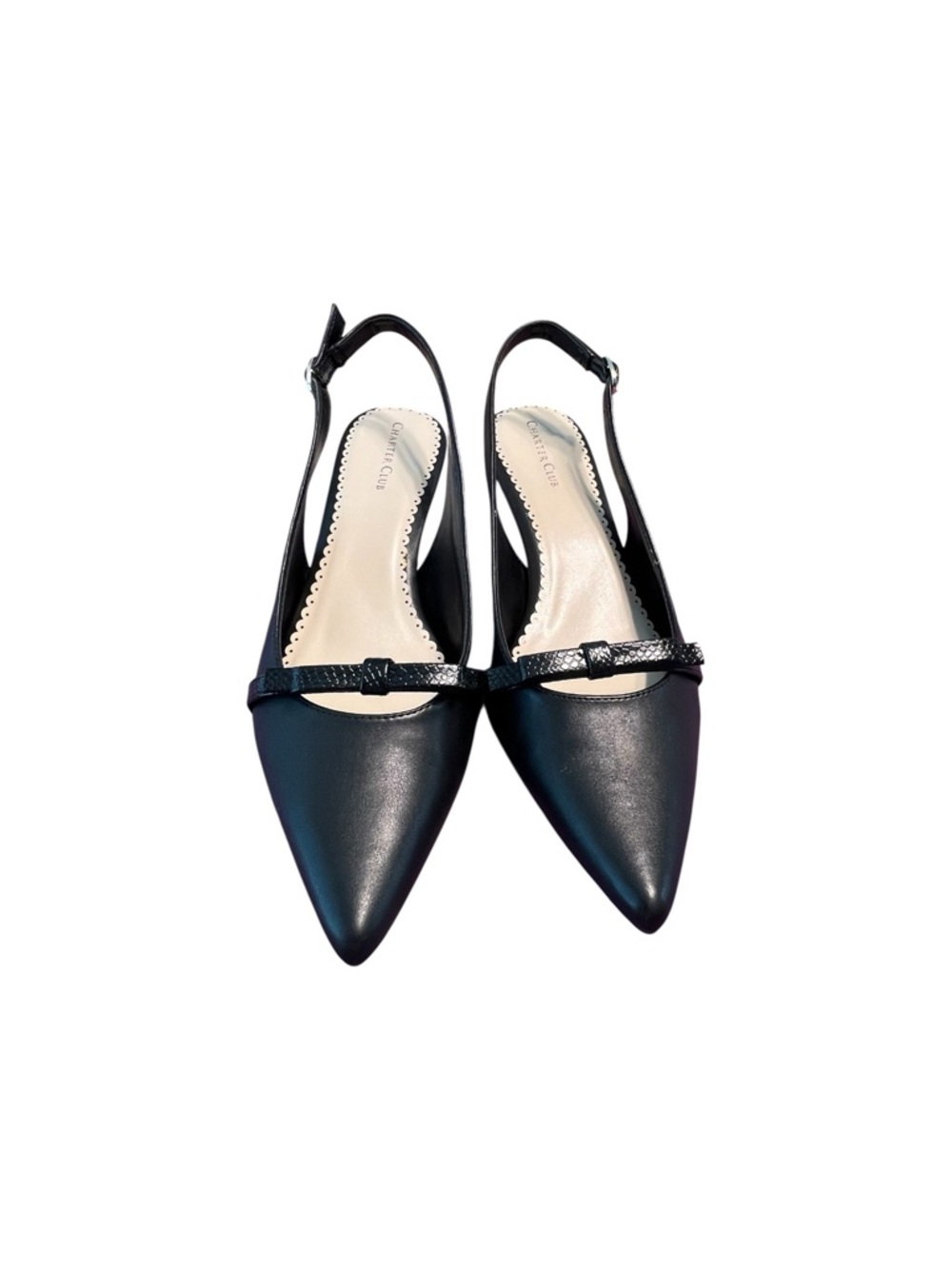 Charter Club Black Pointed Slingback Heels with Bow Strap Size 7.5